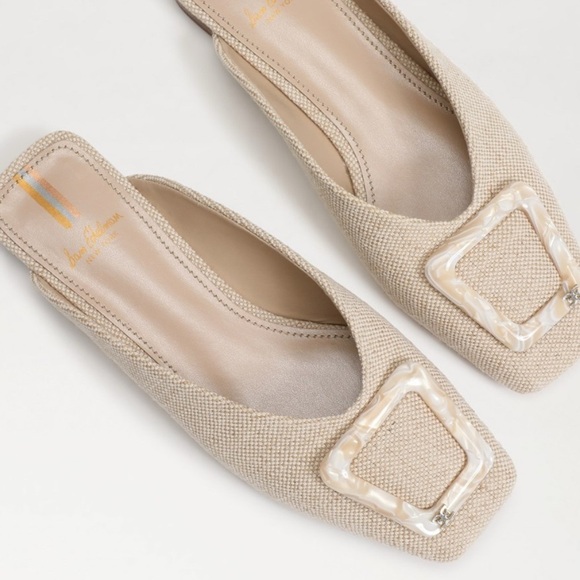 Sam Edelman Cream Loafers with Square Toe and Metal Detail - Picture 1 of 2